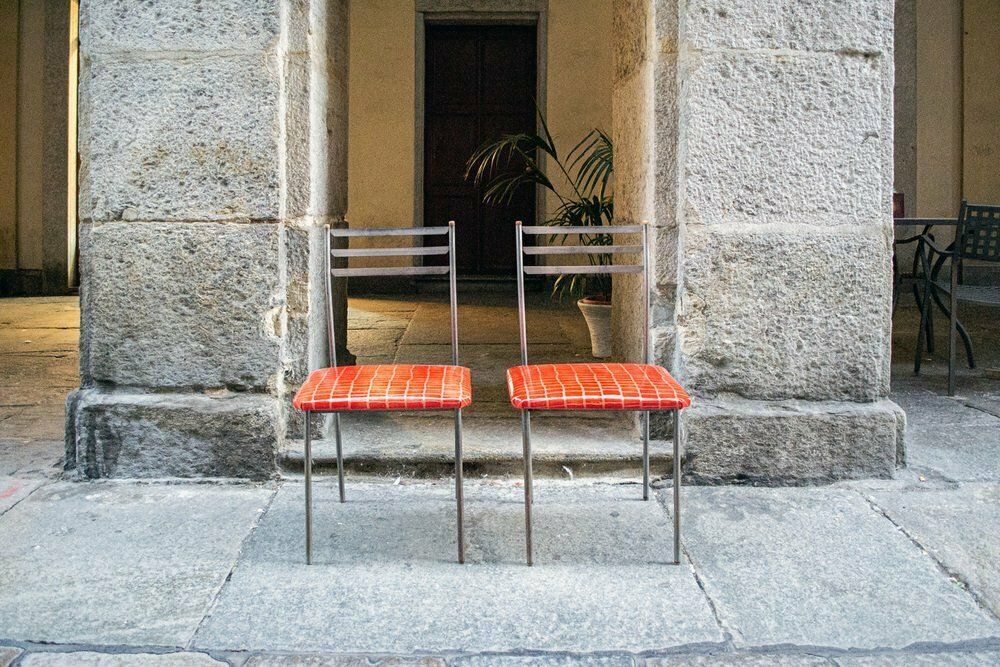 Iron Chairs With Wooden Tips And Leather Seats, 1960s, Set Of 2 photo furniture