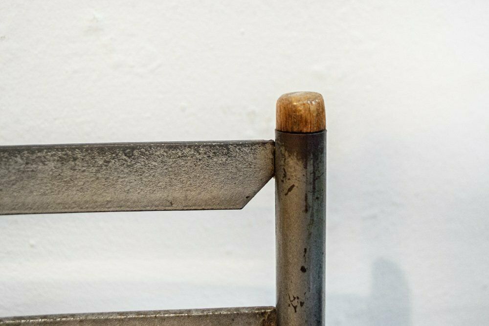 Iron Chairs With Wooden Tips And Leather Seats, 1960s, Set Of 2 photo vinterior