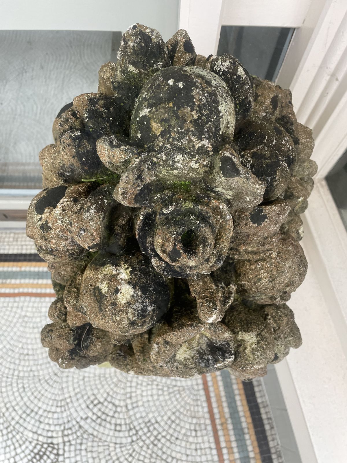 Large Pair Of Antique Hand Carved Stone Fruit Basket Urns  On Their Original Decorative Solid Stone Plinths photo buy