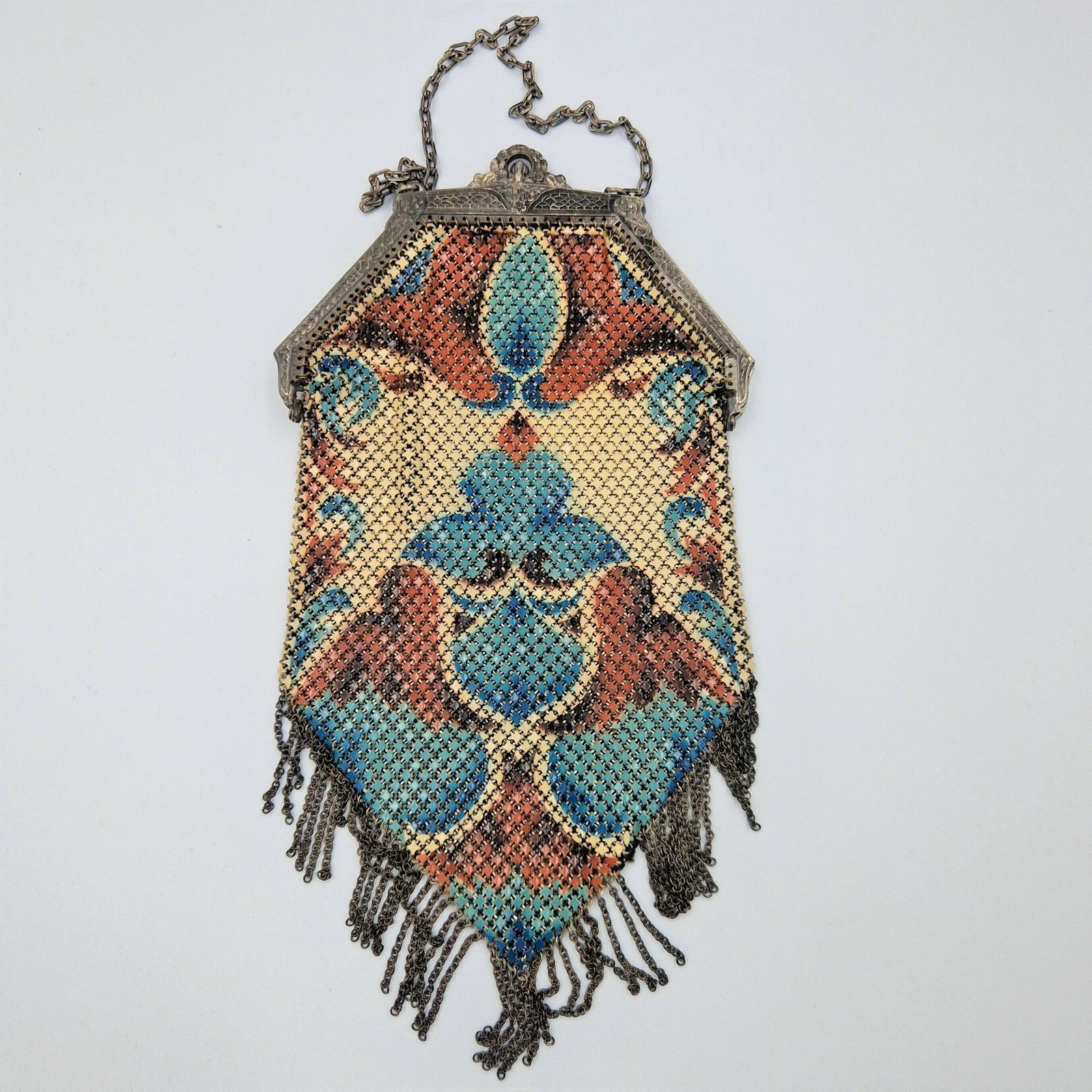 Silver Plated Art Deco Evening Bag With Enameled Floral Motif. 1930   1935 photo Textiles