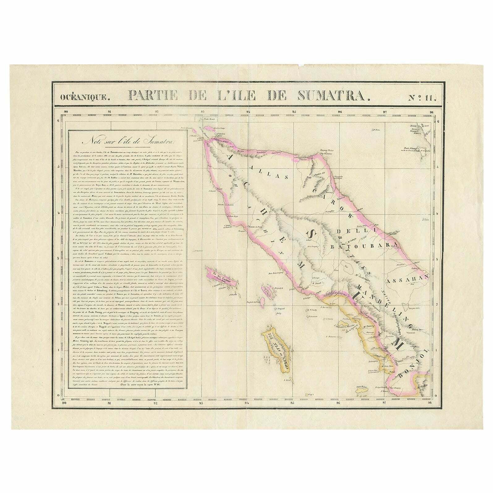 Detailed Antique Map Of Northern Sumatra, Indonesia, Circa 1825