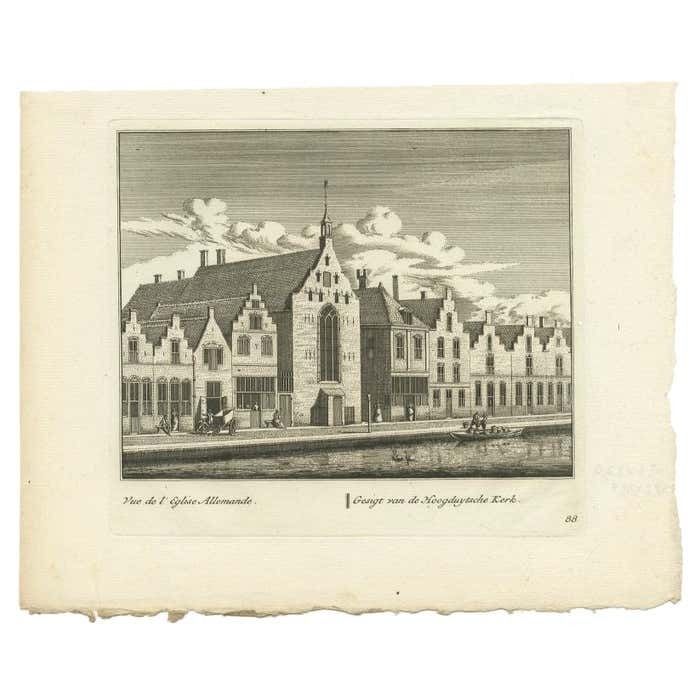 Antique Print Of The Bethlehem Church Of Leiden, The Netherlands