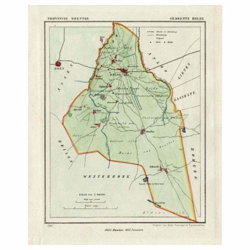 Antique Map Of The Township Of Rolde, Drenthe, The Netherlands, 1865