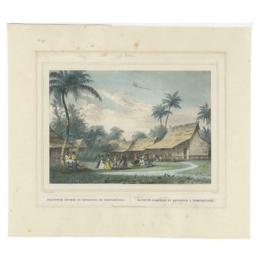 Antique Print Of Dancers In Tjibinoeängan In Indonesia, Circa 1845