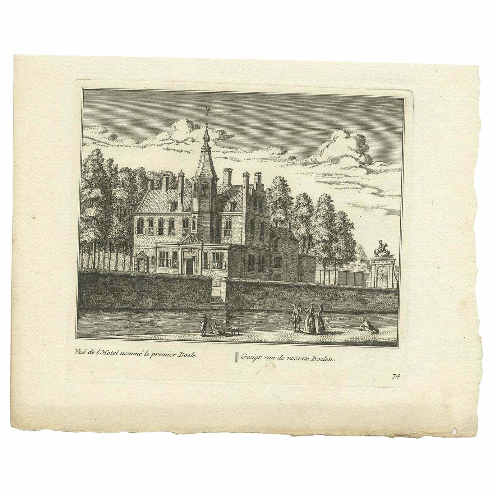 Antique Print Of The 'Doelen' Court Of University City Leiden, Holland, C1800