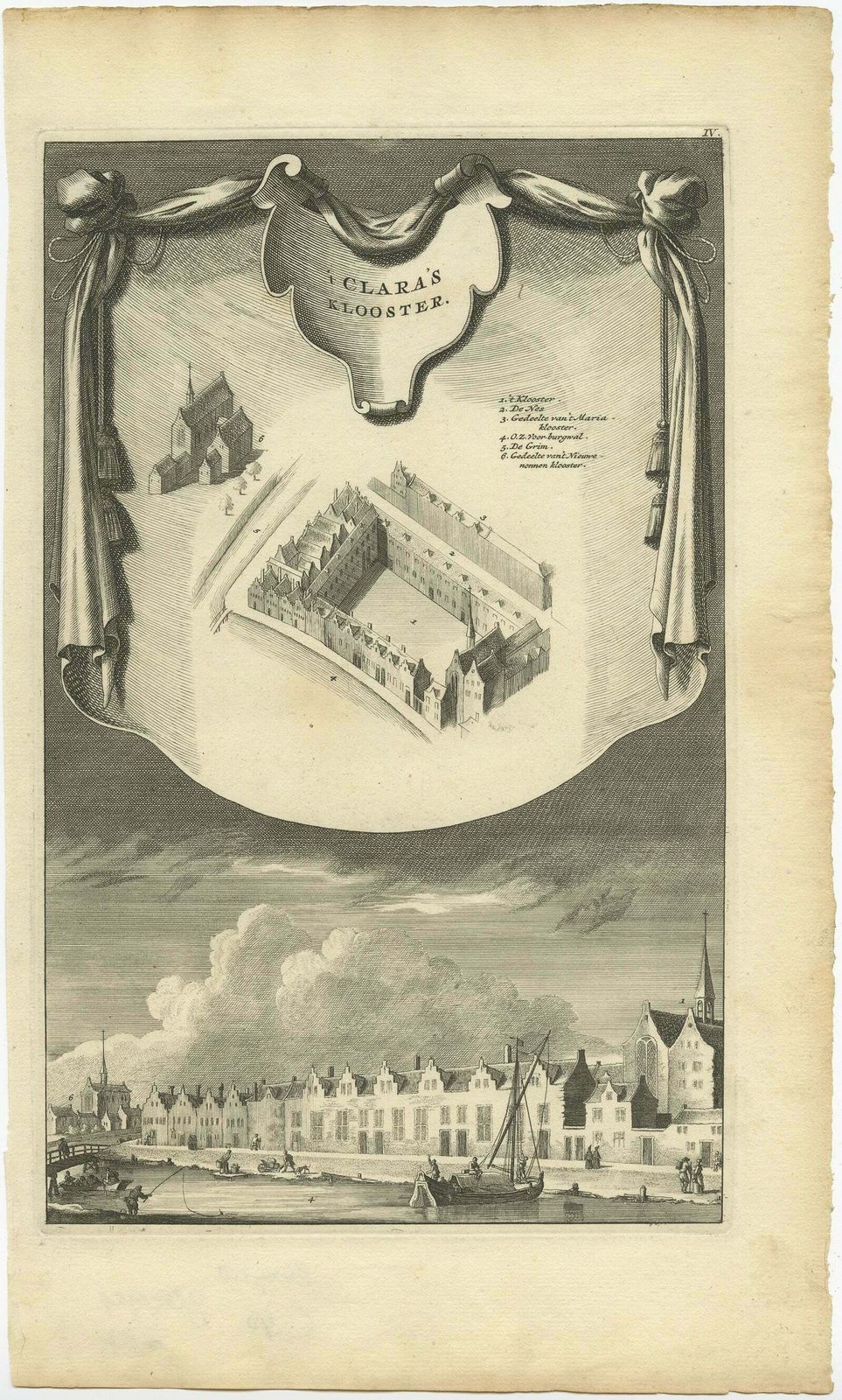 Antique Print Of The Clara Monastery In Amsterdam, Circa 1760