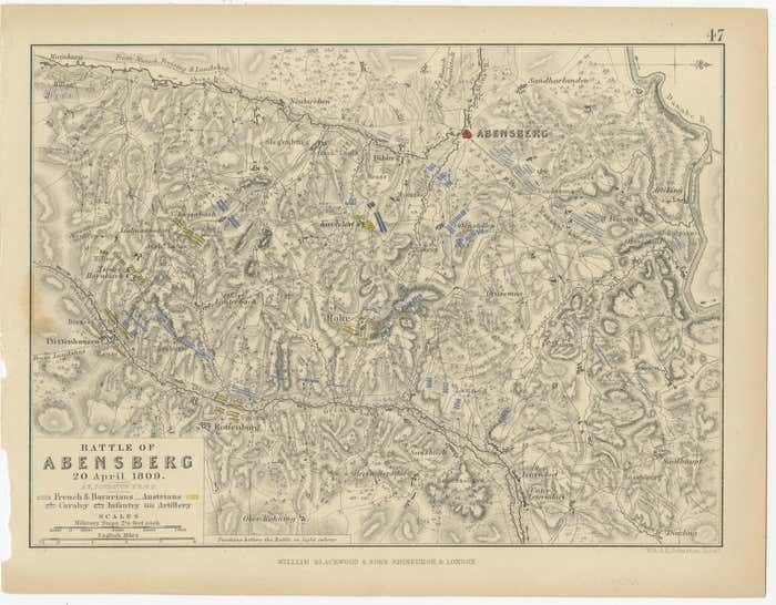 Antique Plan Of The Battle Of Abensberg In Germany photo furniture