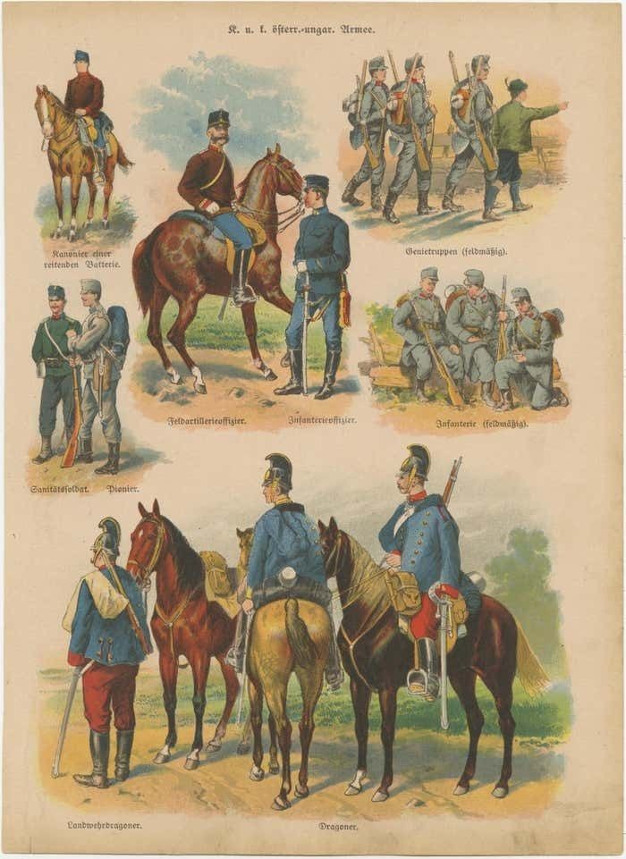 Set Of 10 Antique Military Costume Prints photo Art
