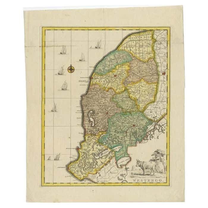 Antique Map Of Westergo, Friesland In The The Netherlands, By Tirion, 1744