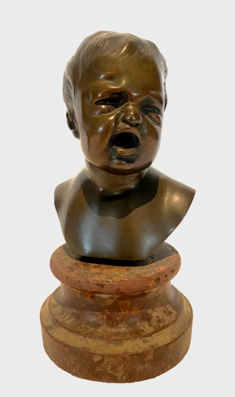 Bronze Group "Miniature Bust Of A Young Child" 20th Century