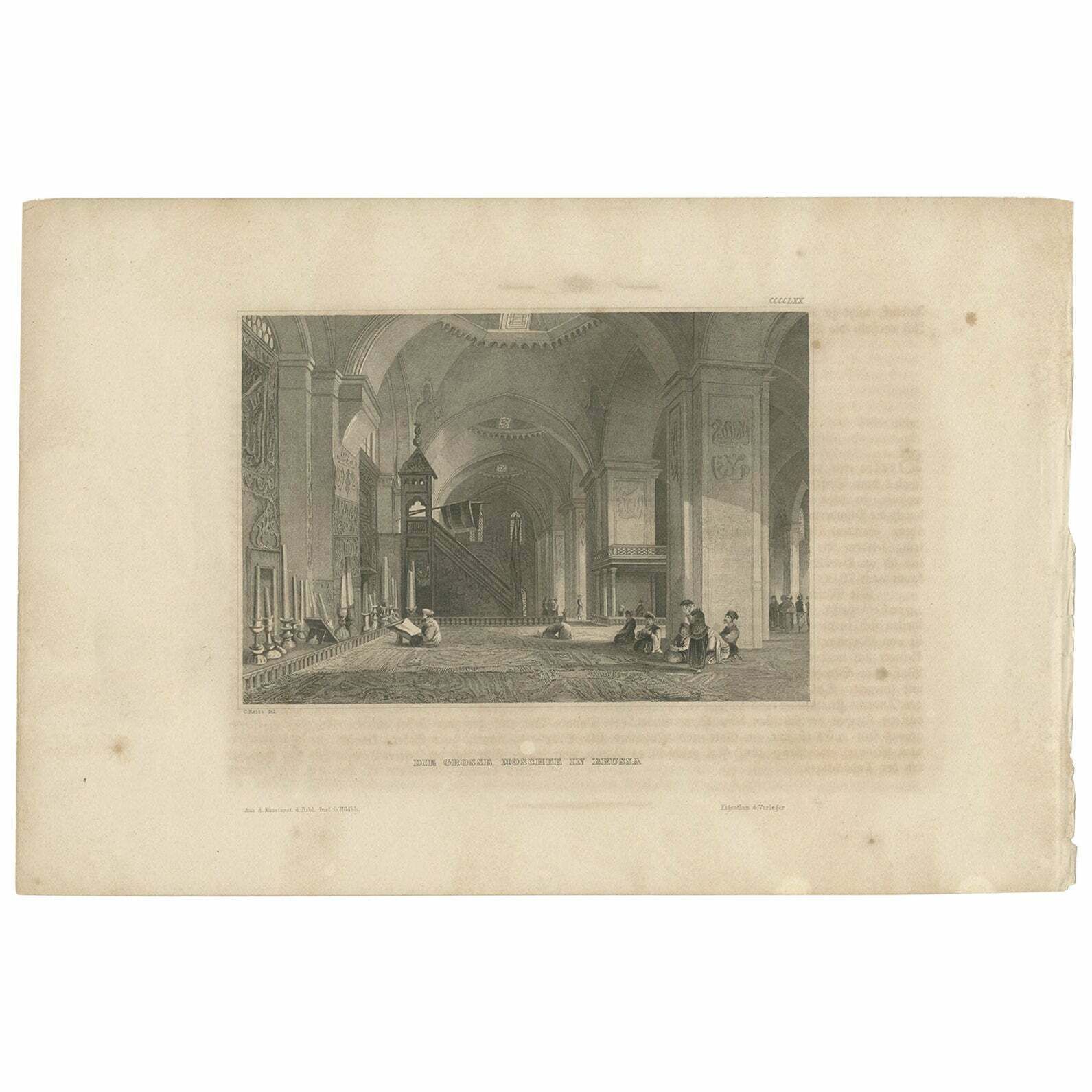 Antique Print Of The Great Mosque At Brussa In Turkey, 1843