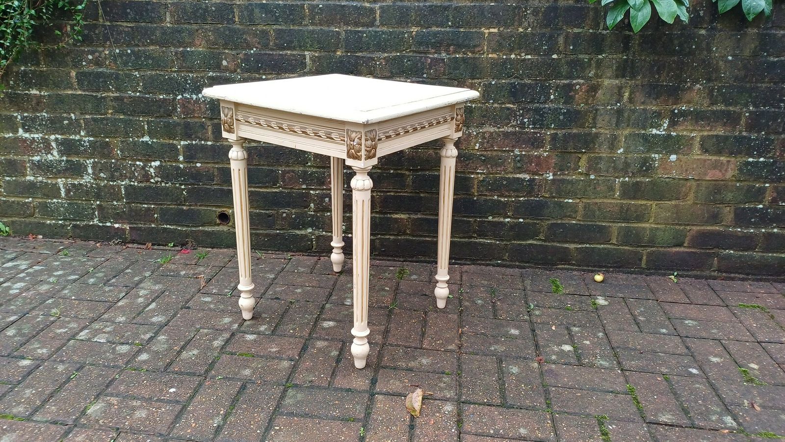Vintage Painted Gold And Cream Side Occasional Bedside Table Solid Wood (Original Paint) photo furniture
