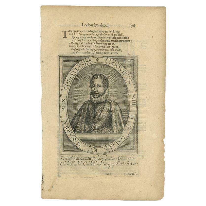 Antique Portrait Of Louis XIII Of France By Janszoon, 1615