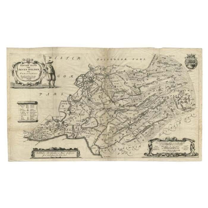 Antique Map Of Zevenwouden In Friesland By Schotanus, 1664