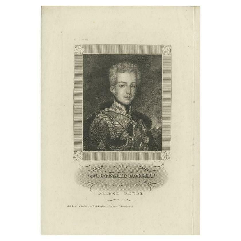 Antique Portrait Of Prince Ferdinand Philippe Of Orléans, Circa 1840