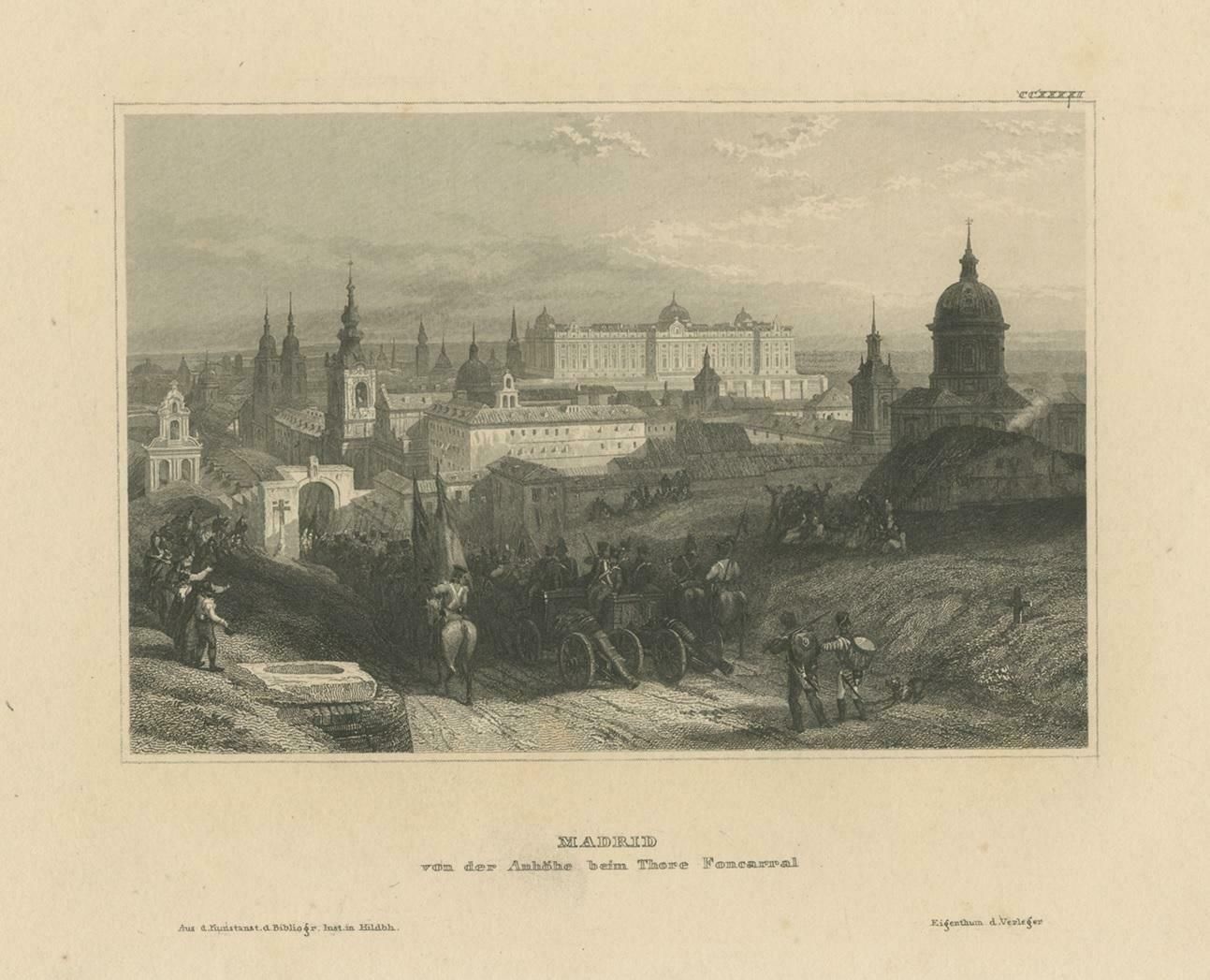 Antique Print Of The City Of Madrid, Seen From Calle Fuencarral, Spain photo for sale
