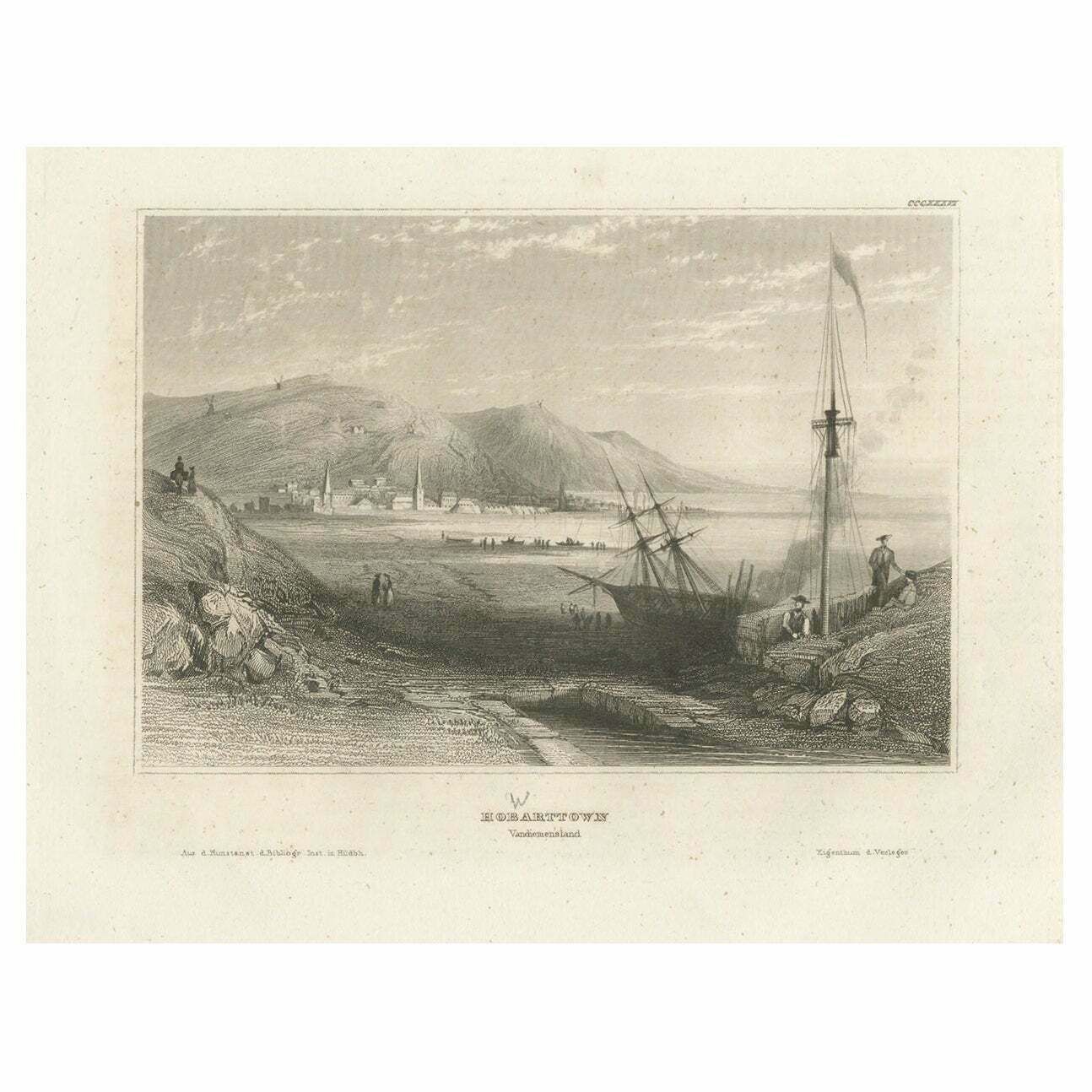 Antique Print Of Hobart, Tasmania, Australia