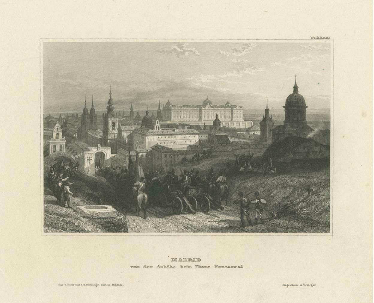 Antique Print Of Madrid, Seen From Calle Fuencarral, Spain photo for sale