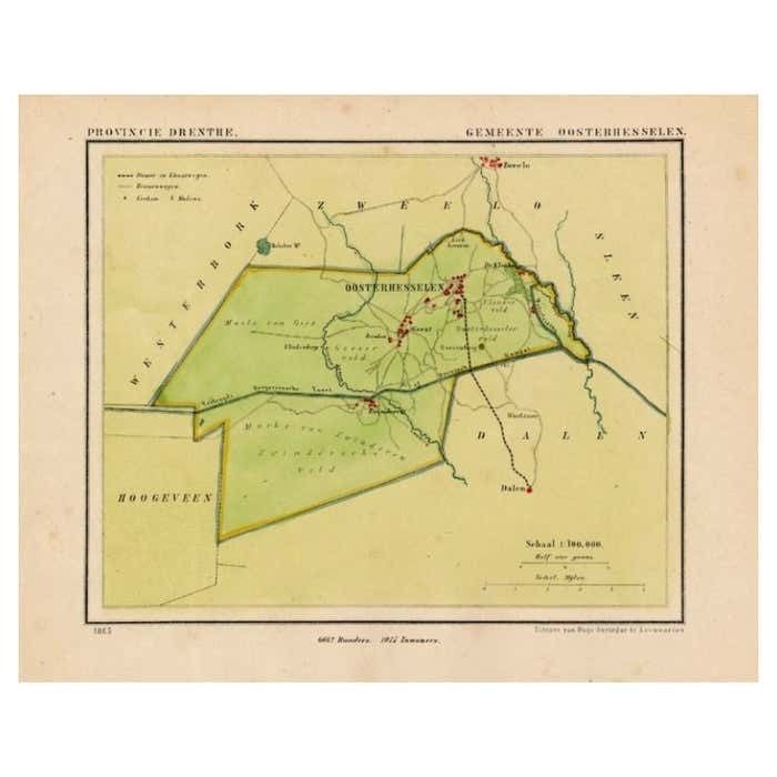 Antique Map Of The Township Of Oosterhesselen In The Netherlands 1865