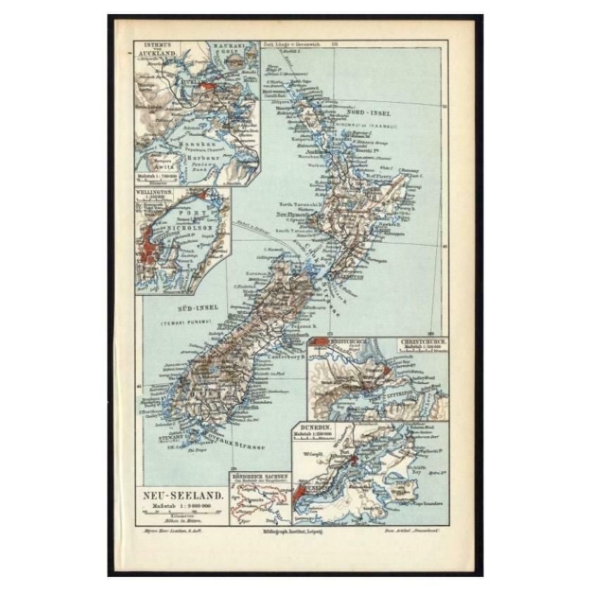 Antique Map Of New Zealand, 1895