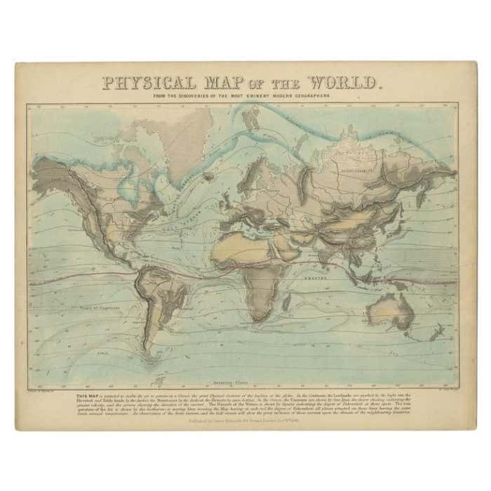 Antique Physical Map Of The World By Reynolds, 1849