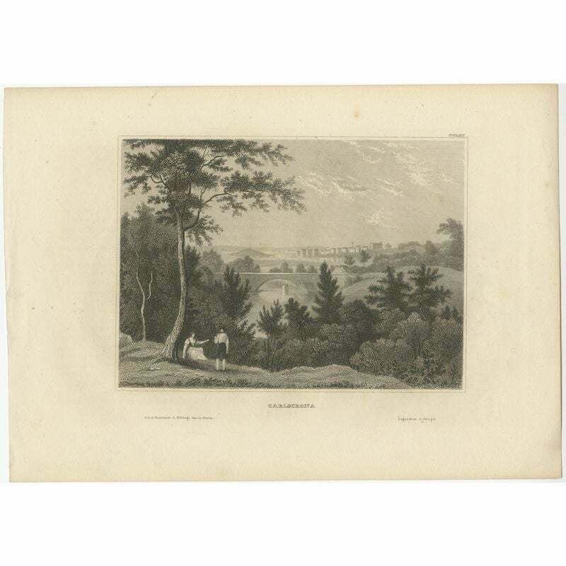 Antique Print Of Karlskrona In Sweden, 1839