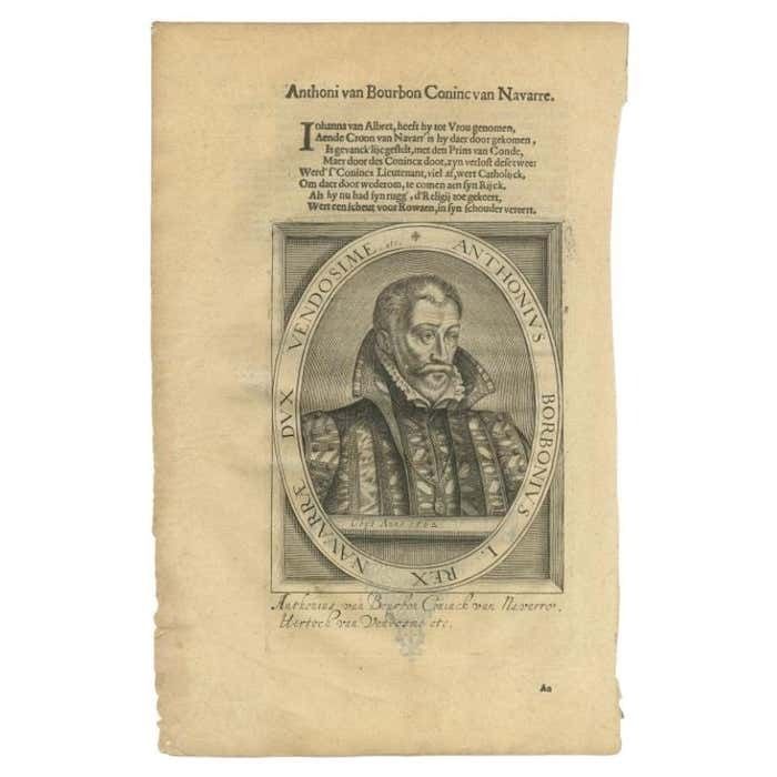 Antique Portrait Of Antoine Of Navarre By Janszoon, 1615