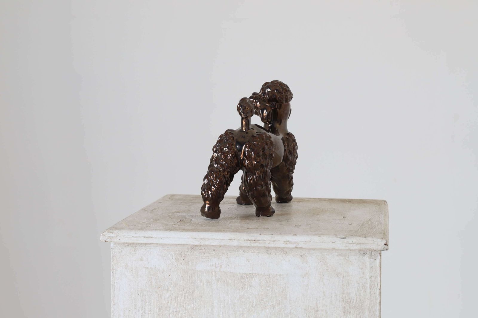 Italian Mid 20th Century Porcelain Poodle Dog Figurine Bronze Glaze photo for sale