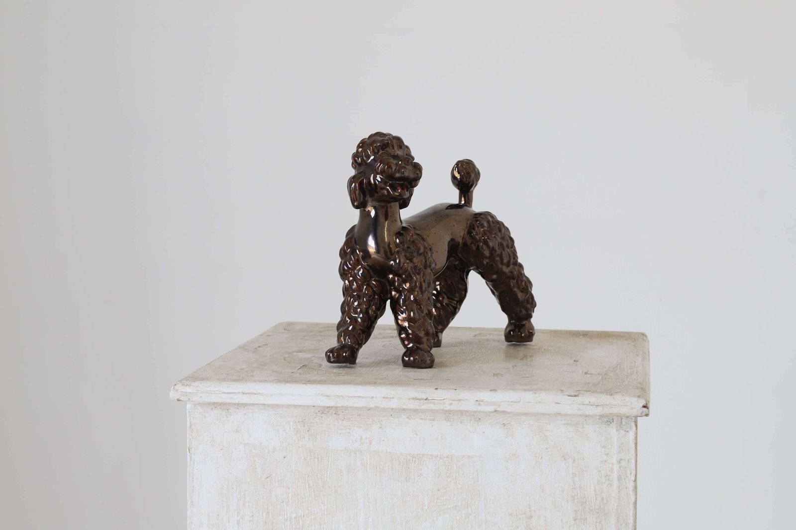 Italian Mid 20th Century Porcelain Poodle Dog Figurine Bronze Glaze photo 225.0