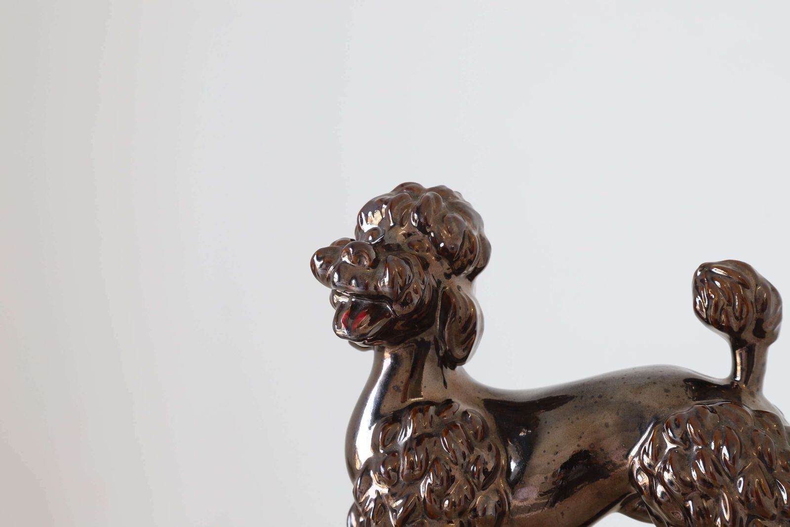 Italian Mid 20th Century Porcelain Poodle Dog Figurine Bronze Glaze photo vinterior