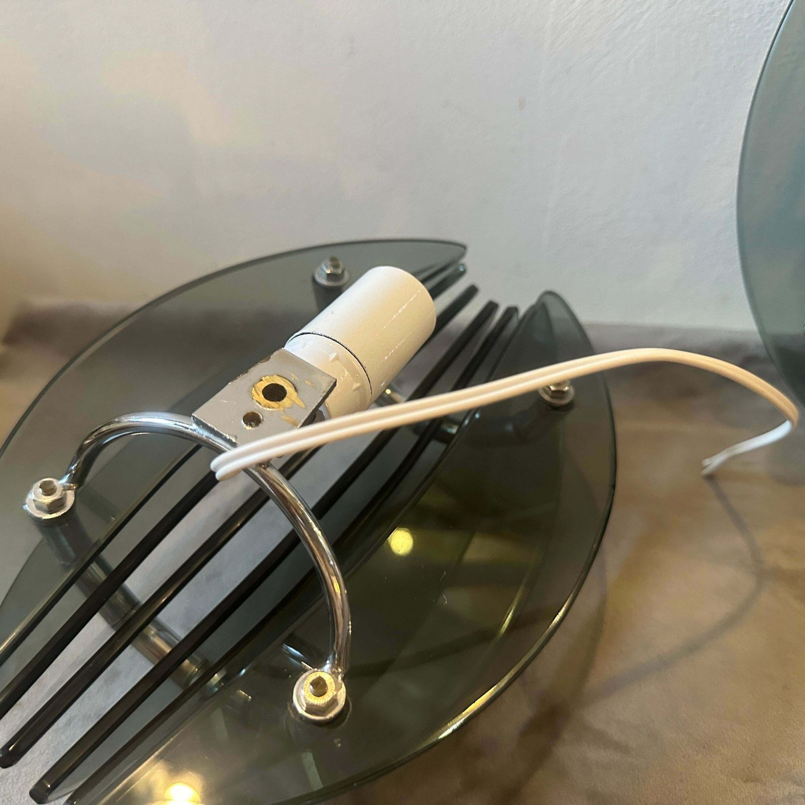 photo furniture Set Of Two 1970s Space Age Glass And Chromed Metal Italian Wall Sconces By Veca