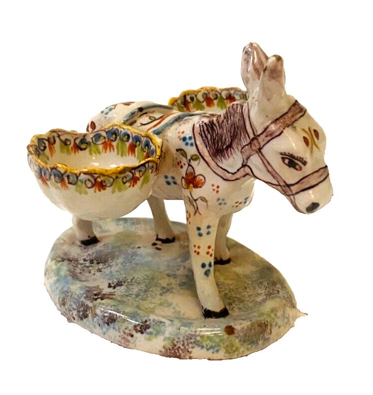 Polychrome Porcelain Group "Donkey In Salt And Pepper Shaker" 20th Century photo vinterior