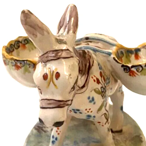 Polychrome Porcelain Group "Donkey In Salt And Pepper Shaker" 20th Century photo vintage