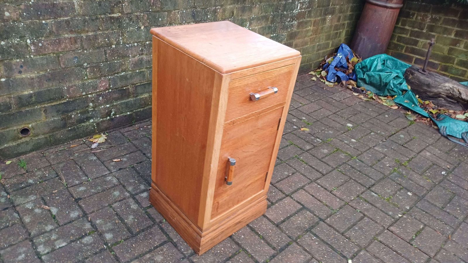 Vintage Retro Oak And Chrome Bedside Cupboard. photo for sale