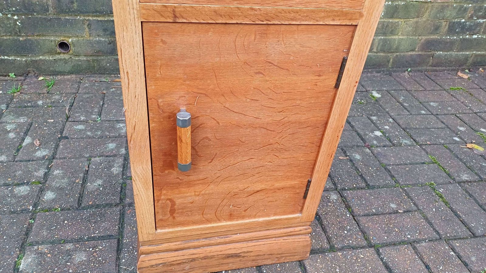 Vintage Retro Oak And Chrome Bedside Cupboard. photo vintage
