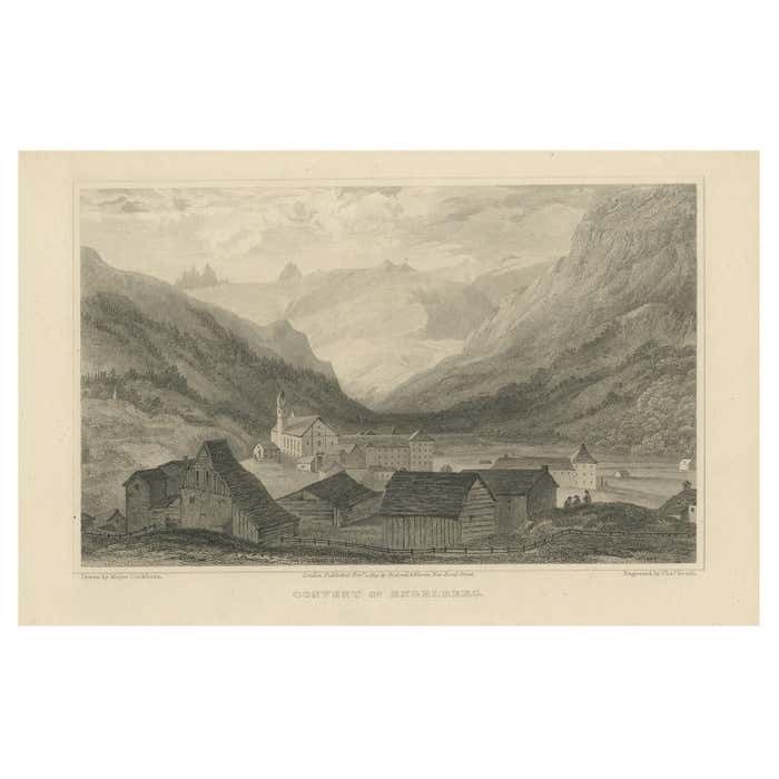 Antique Print Of The Convent Of Engelberg Switzerland
