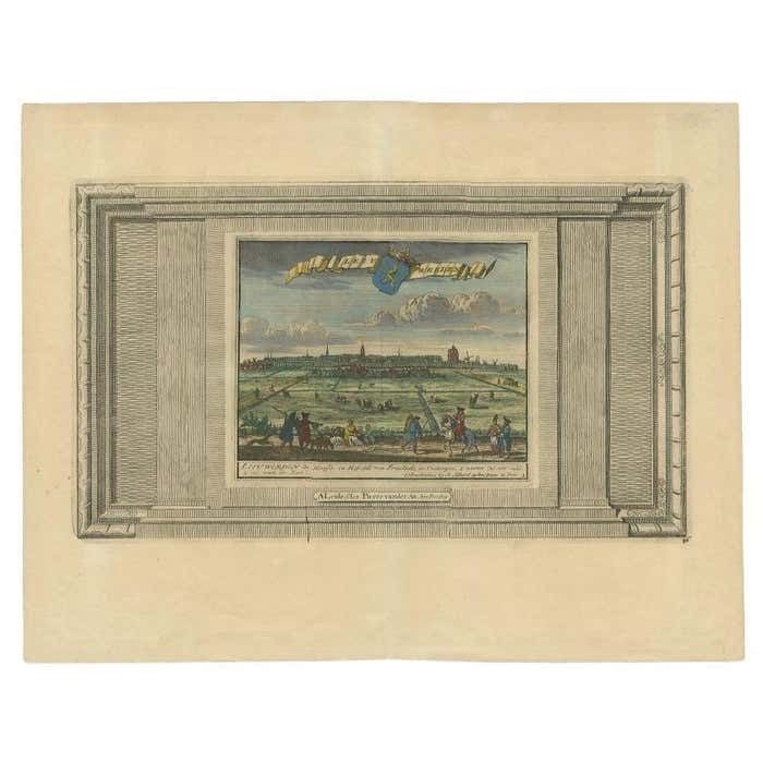 Antique Print Of The City Of Leeuwarden In Friesland, C.1725