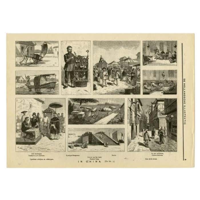 Antique Print Of Various Scenes In China Circa 1900