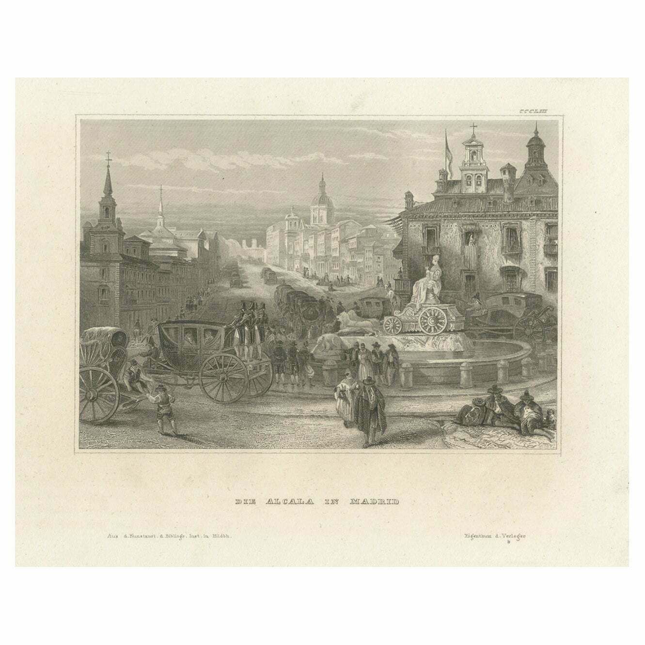 Antique Print Of The Calle De Alcalá, Madrid, Spain