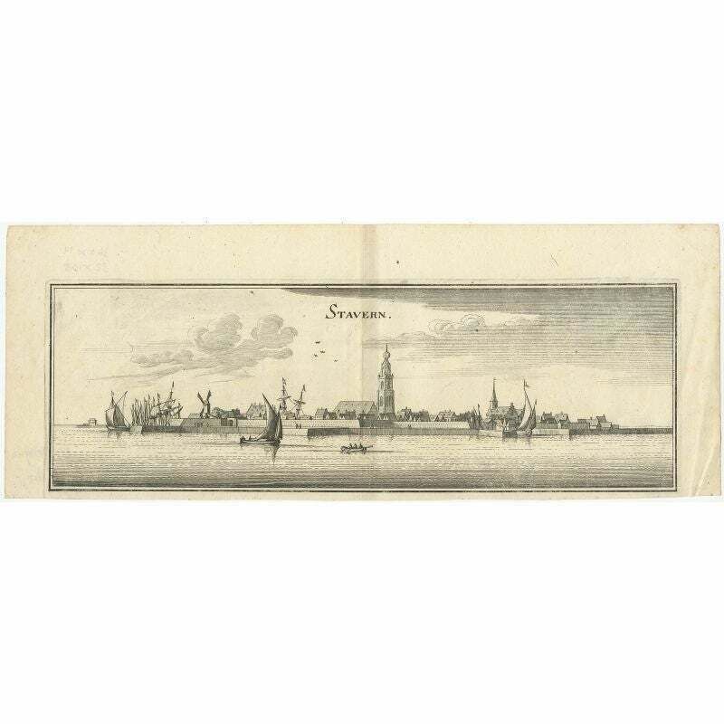 Antique Print Of The City Of Stavoren, Friesland, The Netherland By Merian, 1659