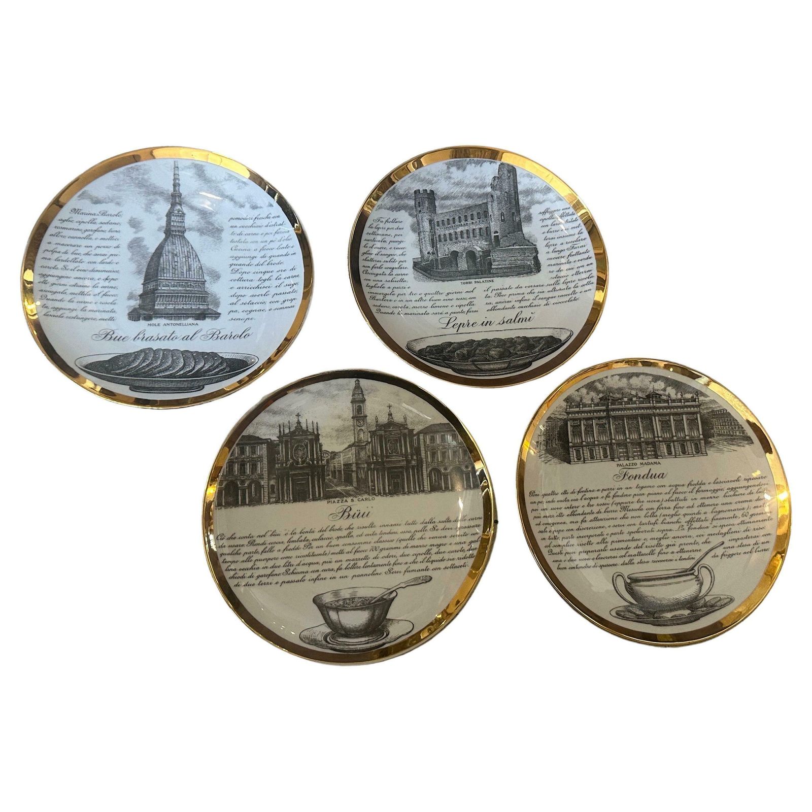 1970s Set Of Four Mid Century Modern Porcelain Mural Plates By Piero Fornasetti
