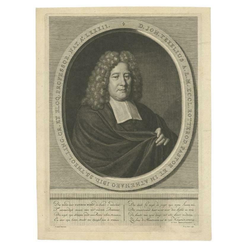 Antique Portrait Of Johannes Texelius, Pastor At Rotterdam, Circa 1770
