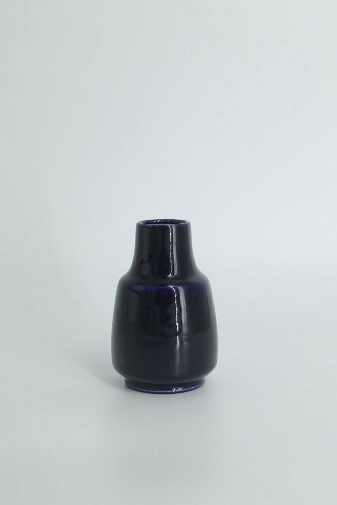 Small Mid Century Scandinavian Modern Collectible Dark Navy Blue Stoneware Vase By Gunnar Borg For Höganäs Keramik, 1960s