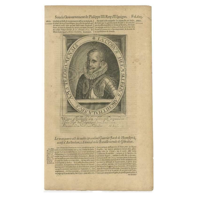 Antique Portrait Of Dutch Navigator And Admiral Van Jakob Vanheemskerk, 1618
