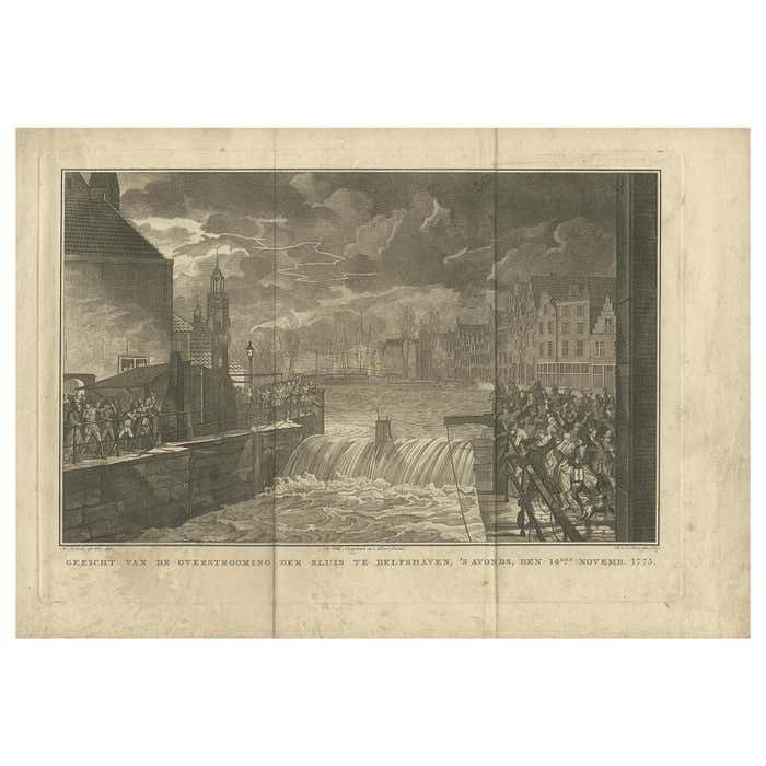 Antique Print Of The Flood At Delfshaven, The Netherlands, 1776