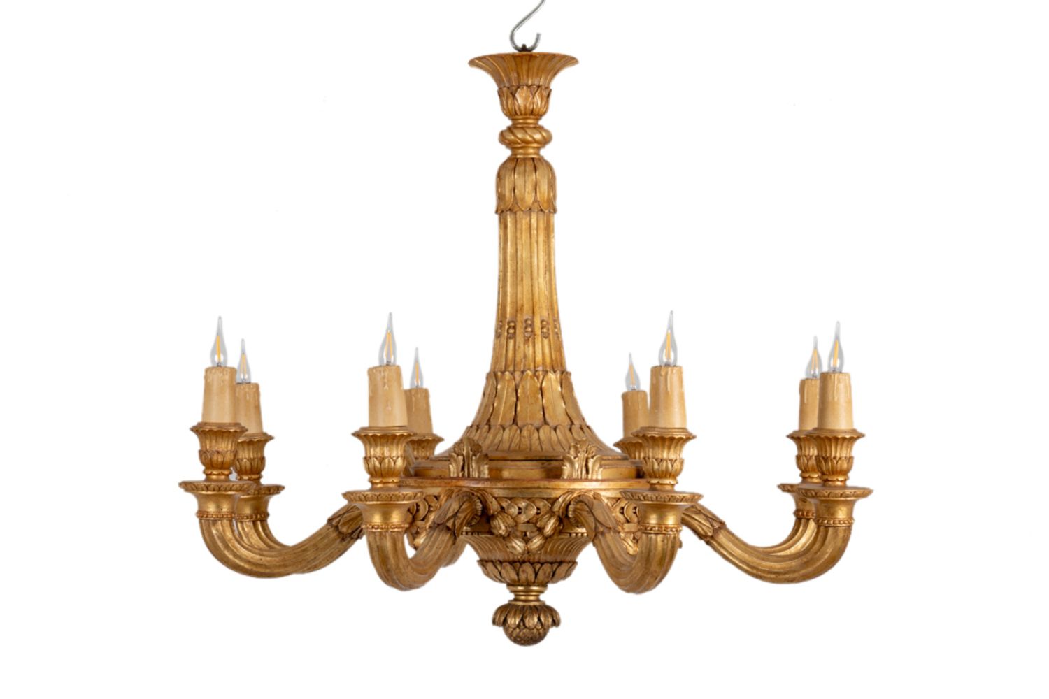 Dumez, Louis XVI Style Chandelier In Carved And Gilded Wood. 1950s.