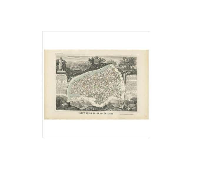 Antique Map Of Seine Inférieure, France By V. Levasseur, 1854 photo for sale