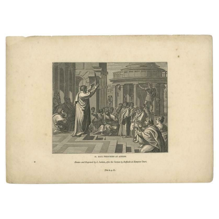 Antique Print Of Paul Preaching In Athens, Greece, Circa 1835