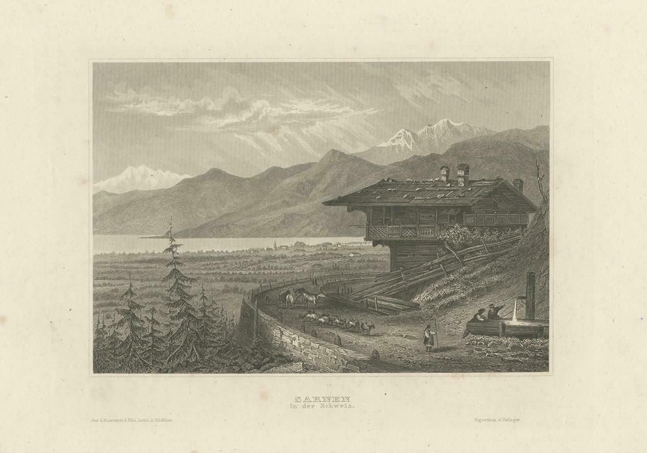 Original Antique Print Of The City Of Sarnen, Switzerland photo for sale