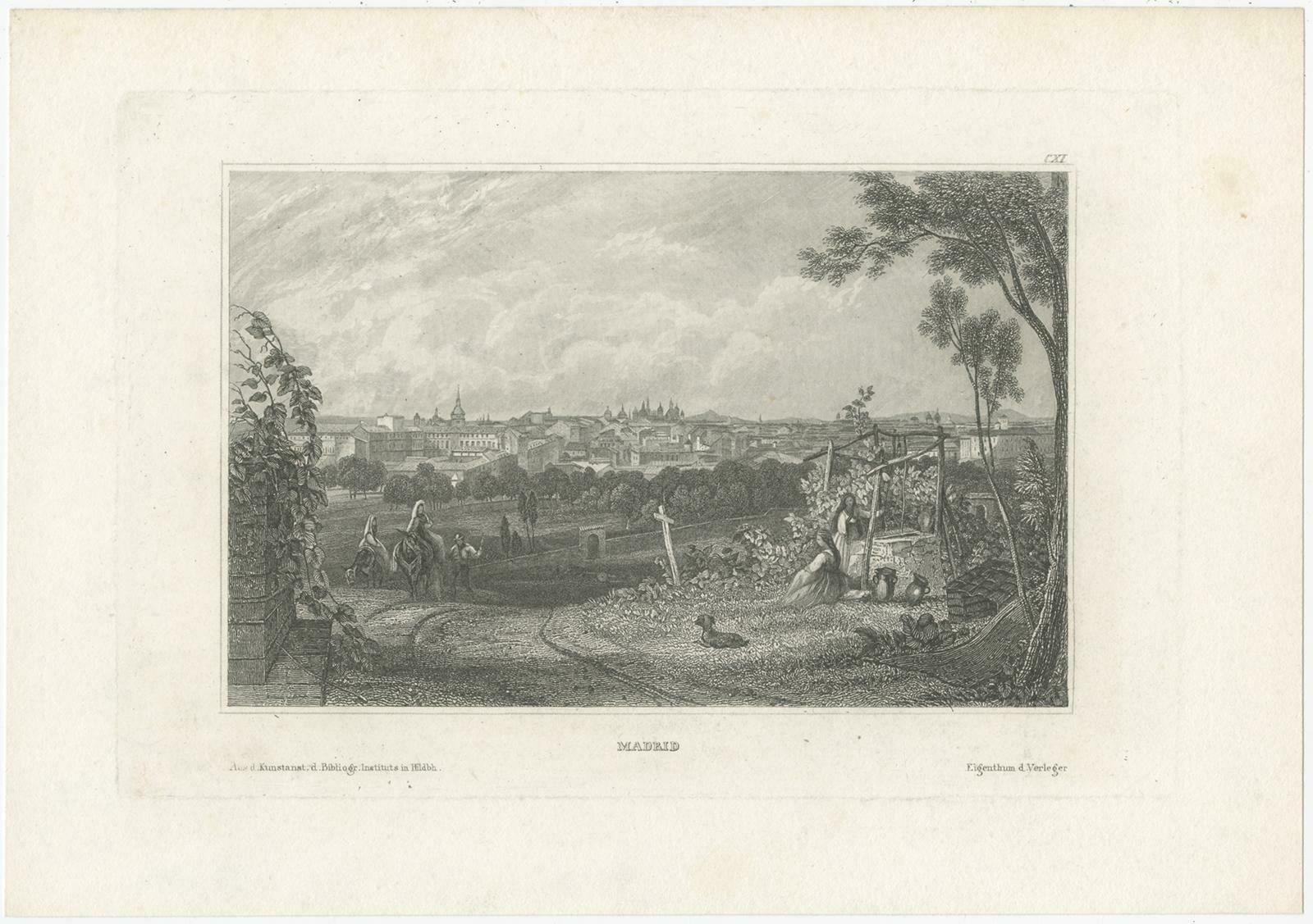 Original Antique Print Of The City Of Madrid, Spain photo furniture